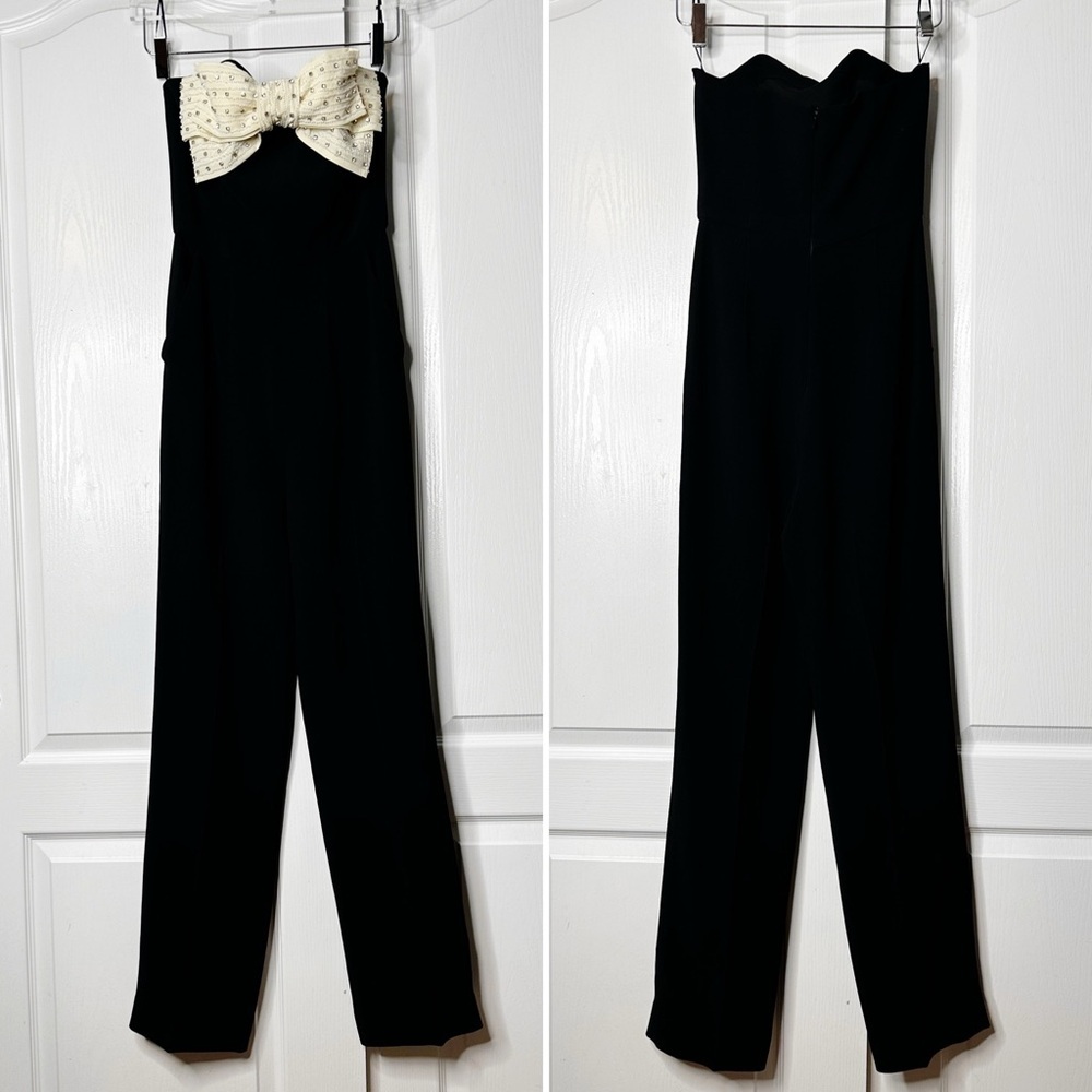 Saloni Sabine Strapless Bow Jumpsuit Black Ivory US 4 NWOT - Picture 5 of 16
